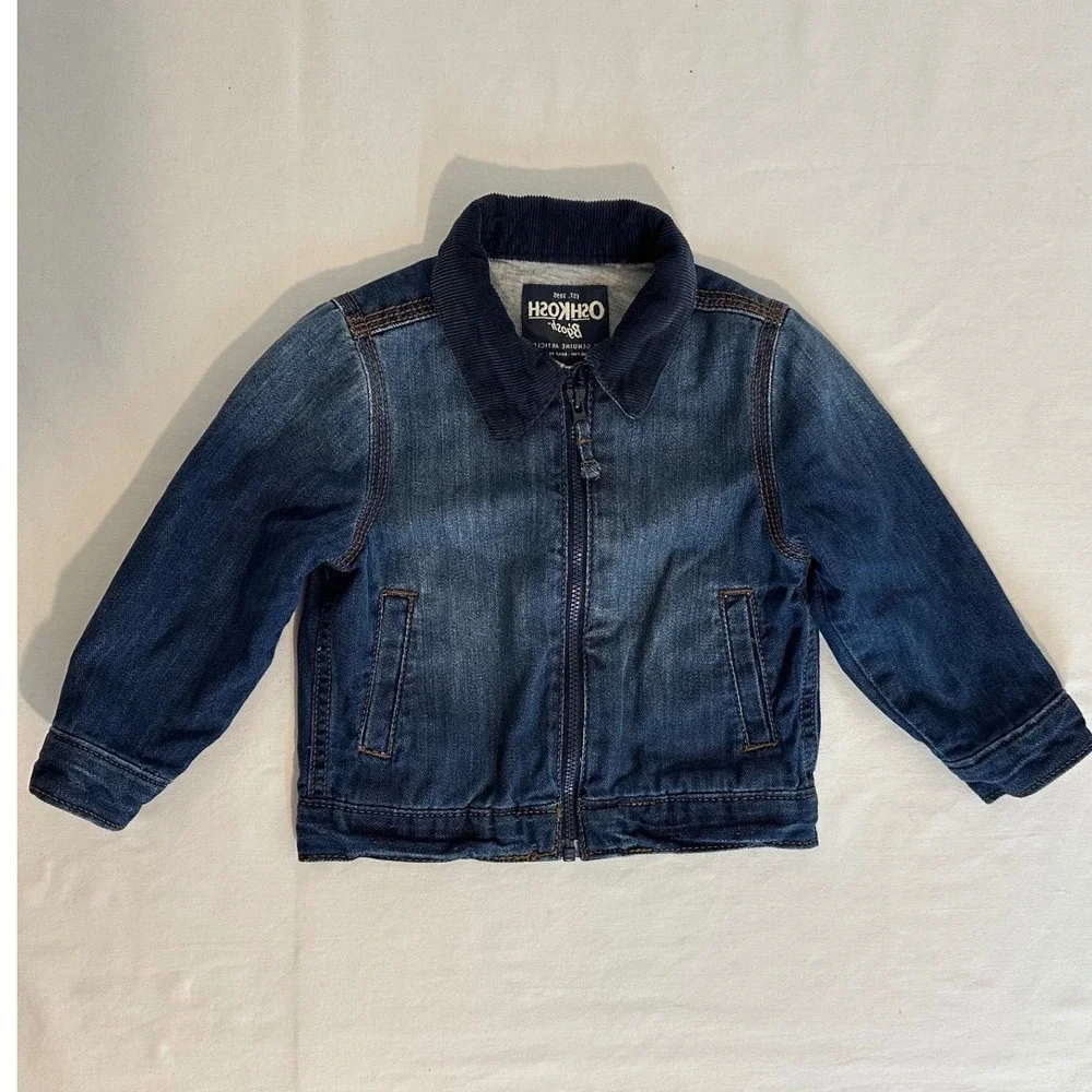OshKosh Bgosh Kids 12M Dark Wash Denim Jacket Full Zip Corduroy Collar 6J666310